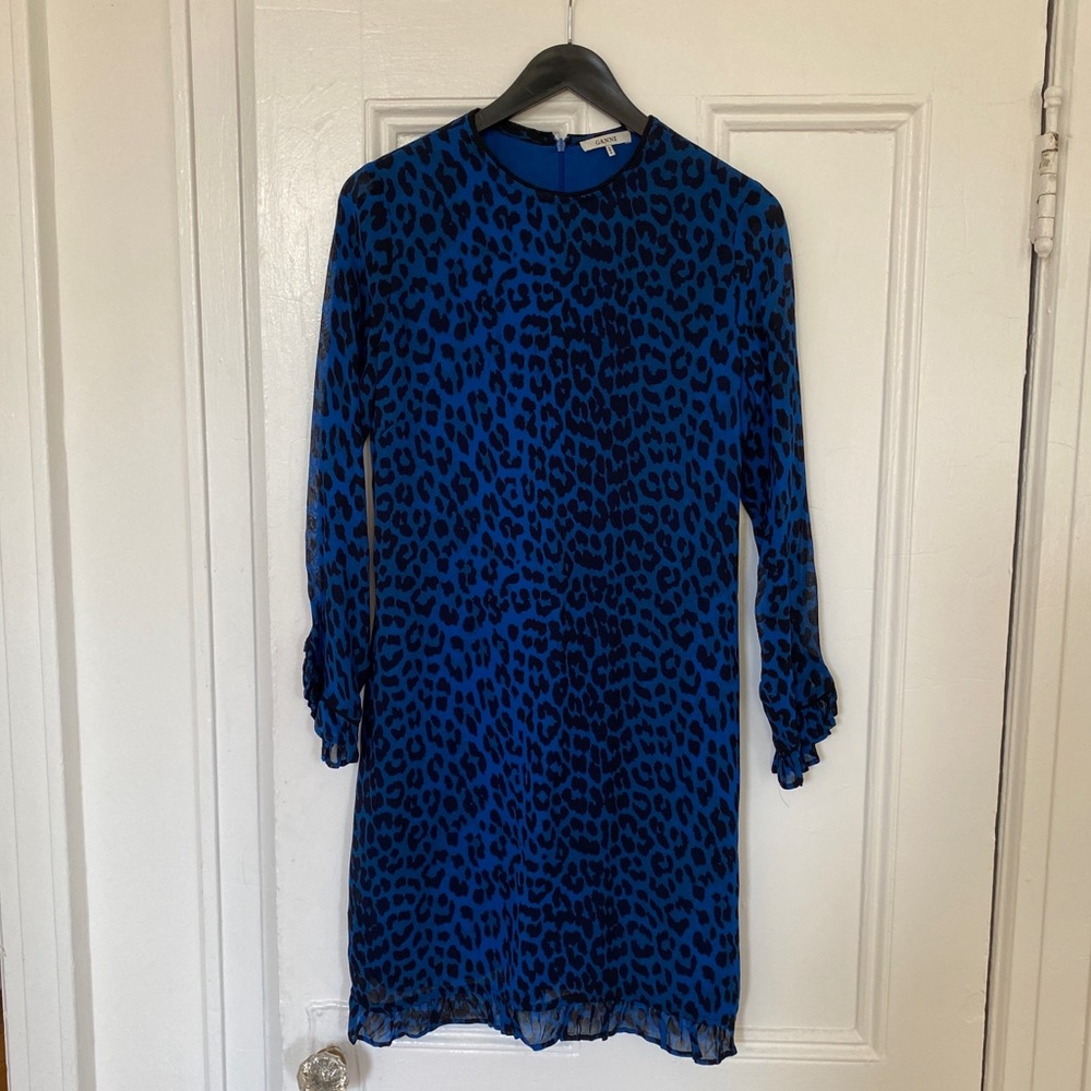 Ganni Blue Carnivora Cheetah Print Mini Dress